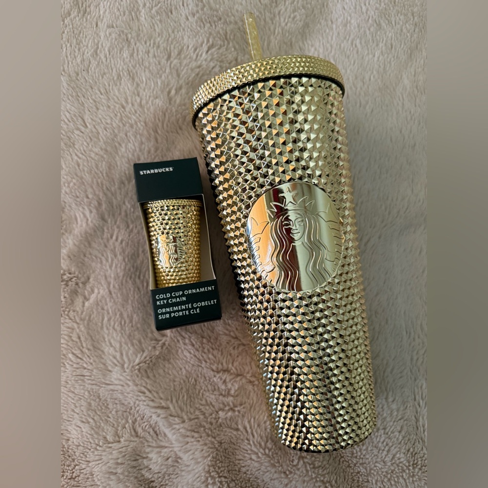Starbucks gold cup and Christmas ornament